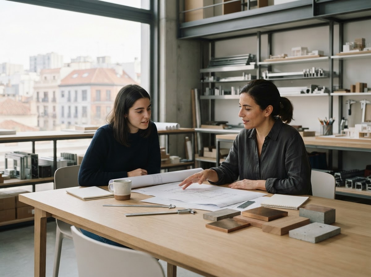 Acuñaduría: espacio de trabajo minimalista y ordenado con líneas limpias